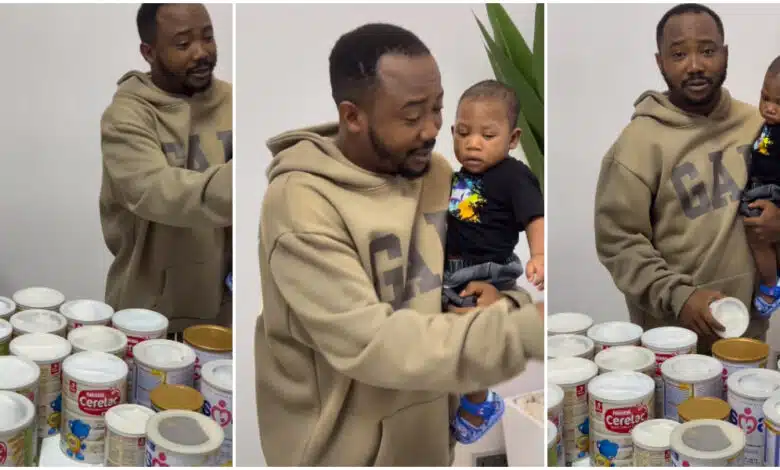 "I think we have to start giving him Eba" - Man cries out as their barely 5-month-old baby finishes 14 tins of Cerelac