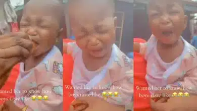 "How love tastes without money" – Little girls facial expression trends as she licks African Star Apple for first time