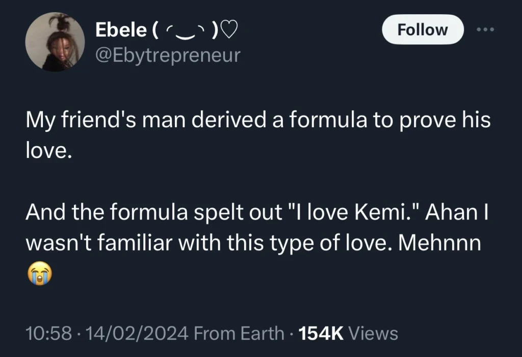 “Nerdy men are the best” — Man creates mathematical formula to express his love for girlfriend 