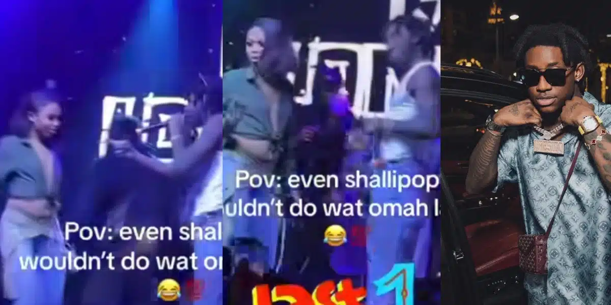“Is that your man” — Shallipopi thoroughly questions lady before dancing with her on stage