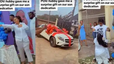 "My future wife, get ready" - Nigerian man steals the show, surprises wife with new car at son's dedication ceremony