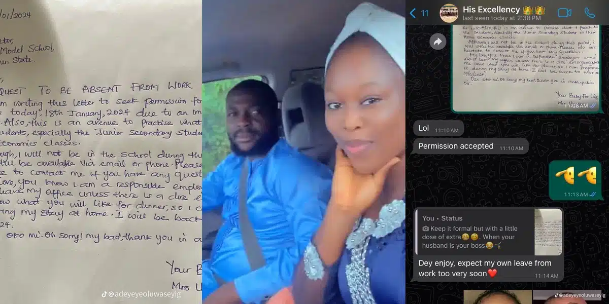 "To proprietor, Cerebris Model School" - Social media reacts as wife writes letter to proprietor-husband for a day off