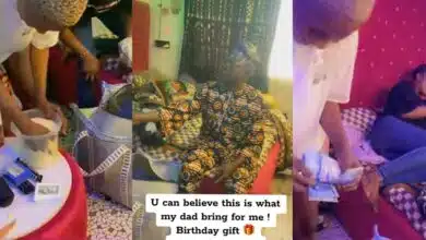 "God bless daddy" - Heartwarming surprise as Nigerian father gifts his daughter garri, ₦10k on her birthday