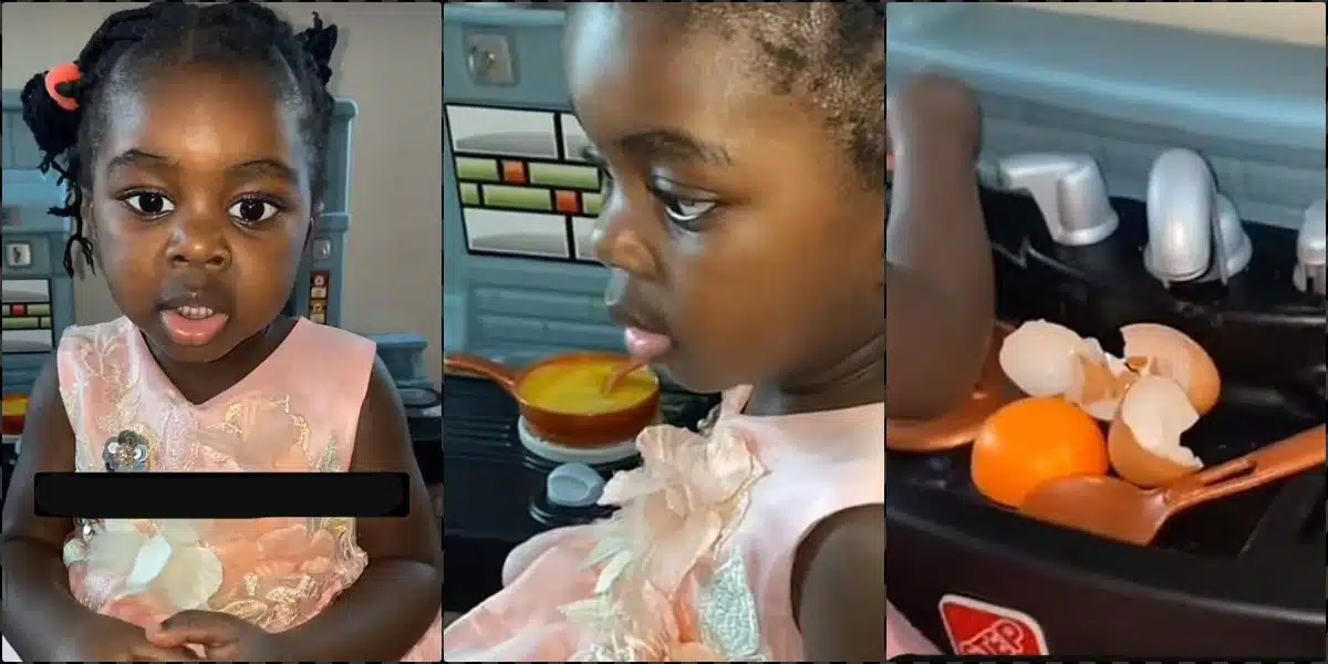 Mother in pain as daughter breaks a dozen eggs during pretend cooking