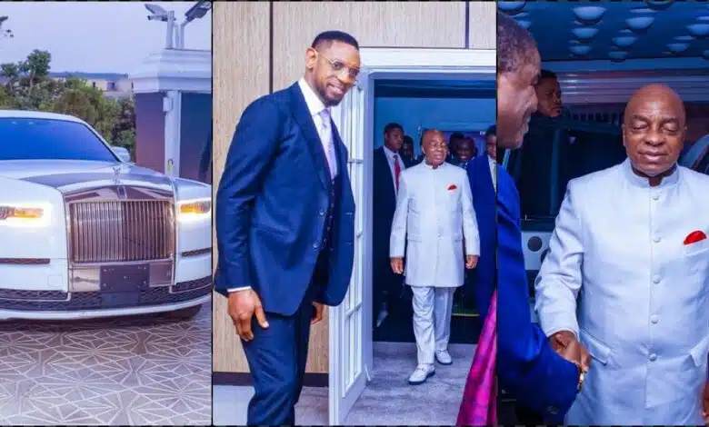 Speculations as Bishop Oyedepo arrives COZA in Rolls Royce, heavily armed security