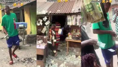 "Benin boys and #20 na 5&6" - Nigerian big boy surprises mother, showers her with ₦20, ₦50 notes on her birthday