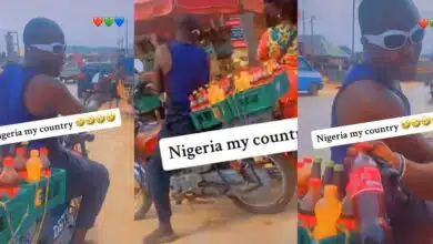 "It is block" - Hardworking Nigerian man advertises as he hawks cold drinks on motorcycle, sells each one for ₦350