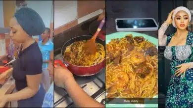 Regina daniels spaghetti cooking