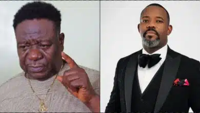 Moment Okey Bakassi breaks down in tears during tribute to late Mr Ibu