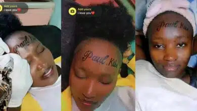 Woman tattoos boyfriend's name, Paul Kibe on forehead