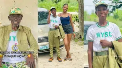 Heartwarming moment as Nigerian lady honors parents by wearing NYSC uniform for them