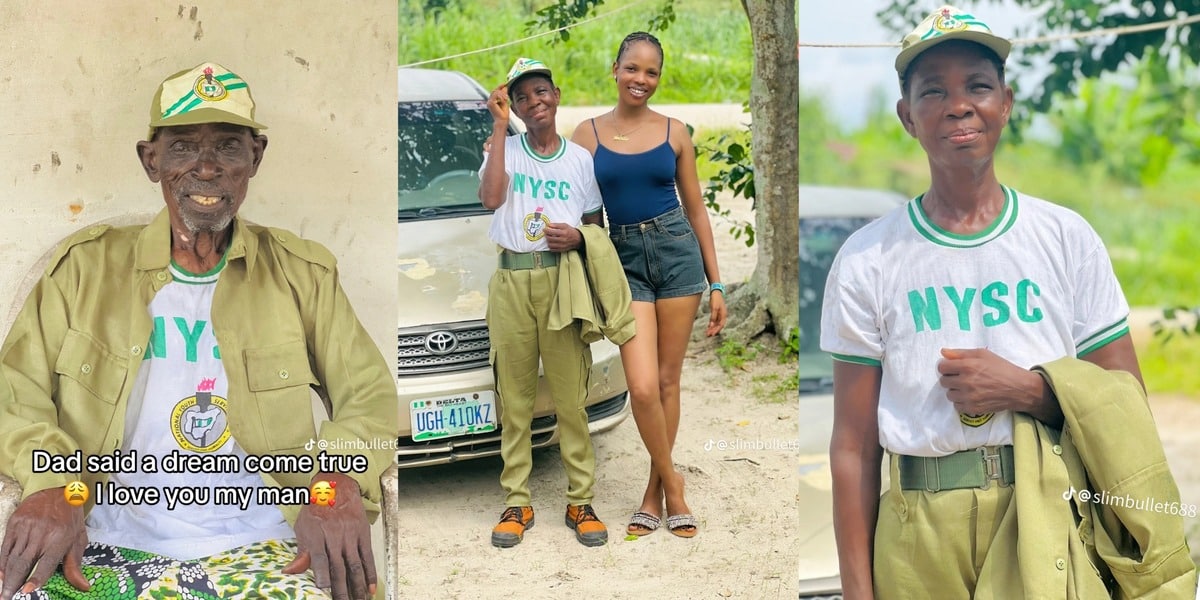 Heartwarming moment as Nigerian lady honors parents by wearing NYSC uniform for them