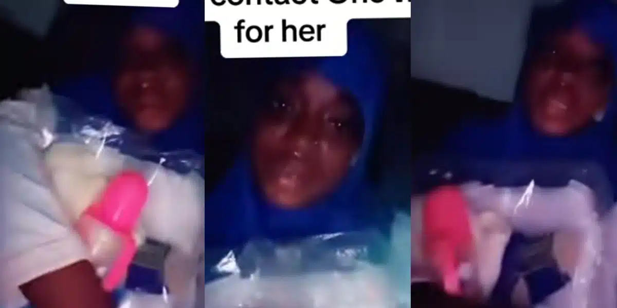 Nigerian lady buys Pampers, feeding bottle, and other baby items, tearfully-begs God for child