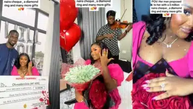 Beautiful Nigerian lady gets ₦5 million cheque, diamond ring as she says 'yes' to boyfriend's marriage proposal