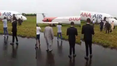 Horrifying moment Dana Air flight carrying passengers from Abuja skids off Lagos airport runway