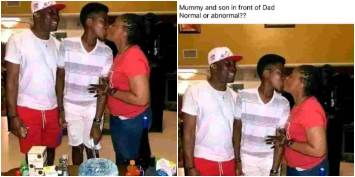 Photo of mother intensely kissing son in presence of husband on his birthday causes buzz online