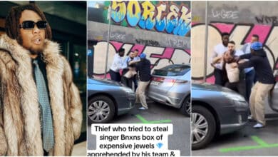 Moment police arrest man who tried to steal BNXN's multi million-naira jewelry box in Barcelona