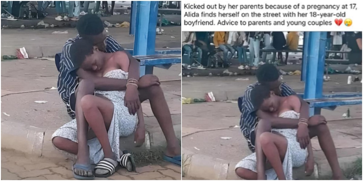 Photo of pregnant 17-year-old girl and boyfriend chased out to the street by parents causes buzz online