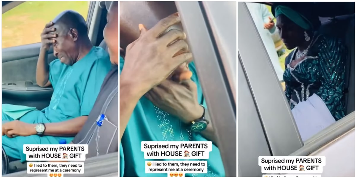 Emotional Moment as lady surprises parents with house gift