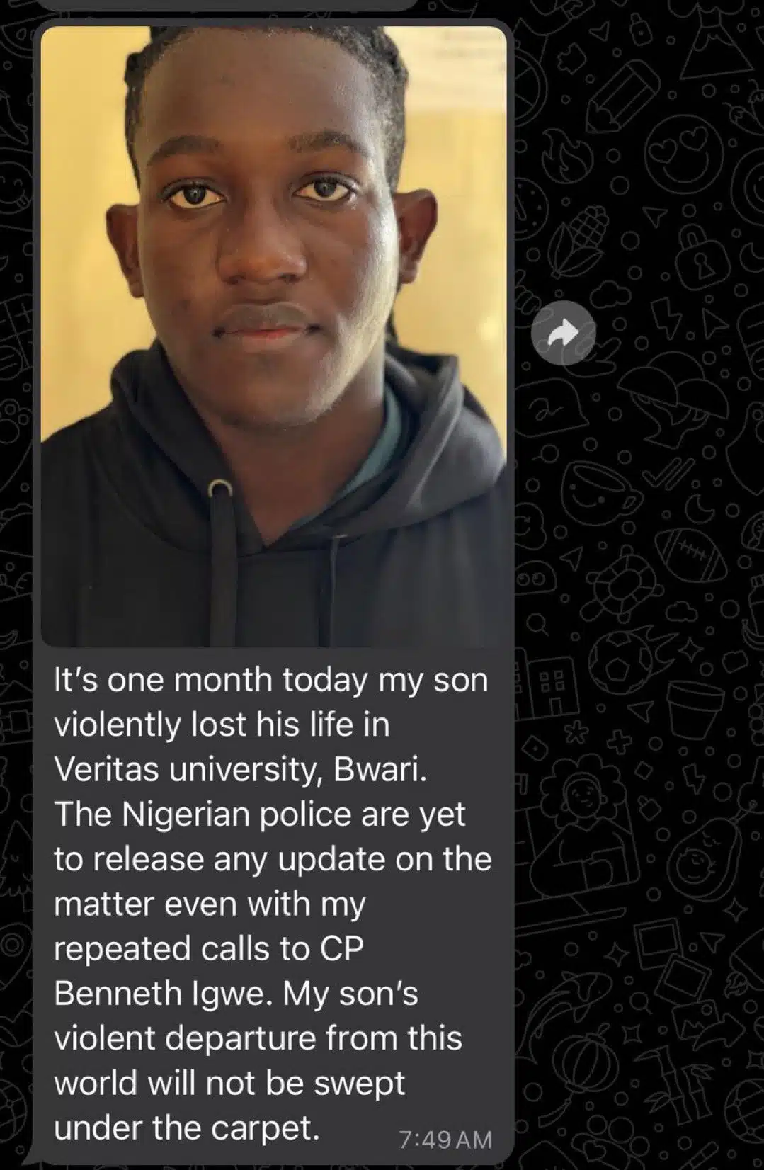 Mother seeks justice over bullied son's death, calls out Veritas University