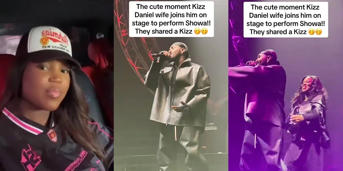 Romantic moment as Kizz Daniel’s wife, Mrs. Anidugbe joins him on stage, shares kiss as he performs hit song