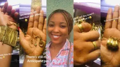 Nigerian lady flaunts gold rings, necklaces, bangles online as she discovers late grandmother's jewelry box