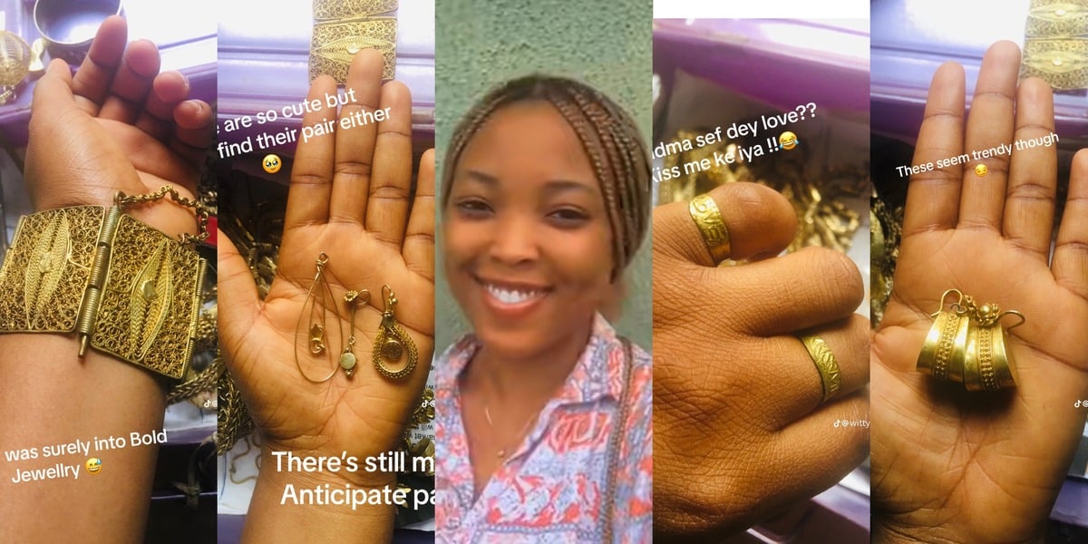 Nigerian lady flaunts gold rings, necklaces, bangles online as she discovers late grandmother's jewelry box