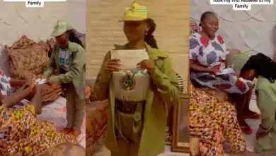 Youth corps member presents first NYSC allowance of ₦33,000 to her parents, salutes them