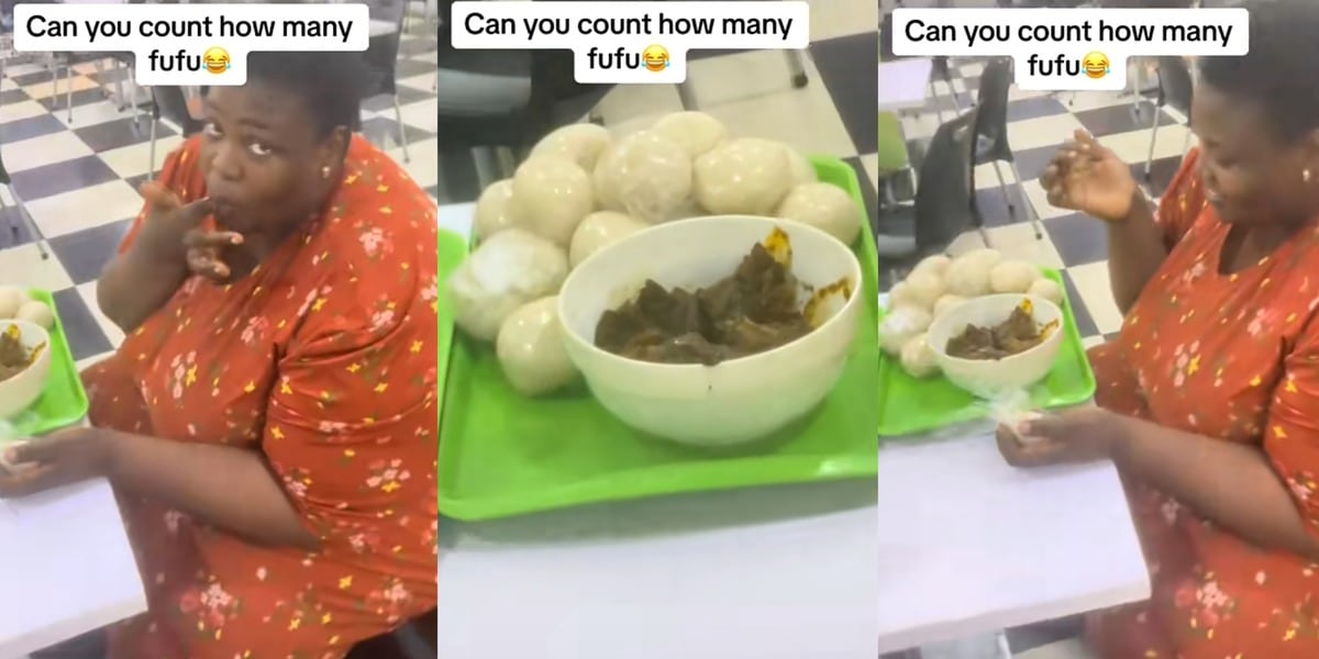 Nigerian woman enjoys massive bowl of soup and 15 fufu wraps