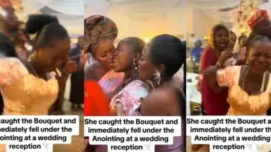 Wedding reception turns spiritual as lady catches bouquet, falls under anointing, speaks in tongues