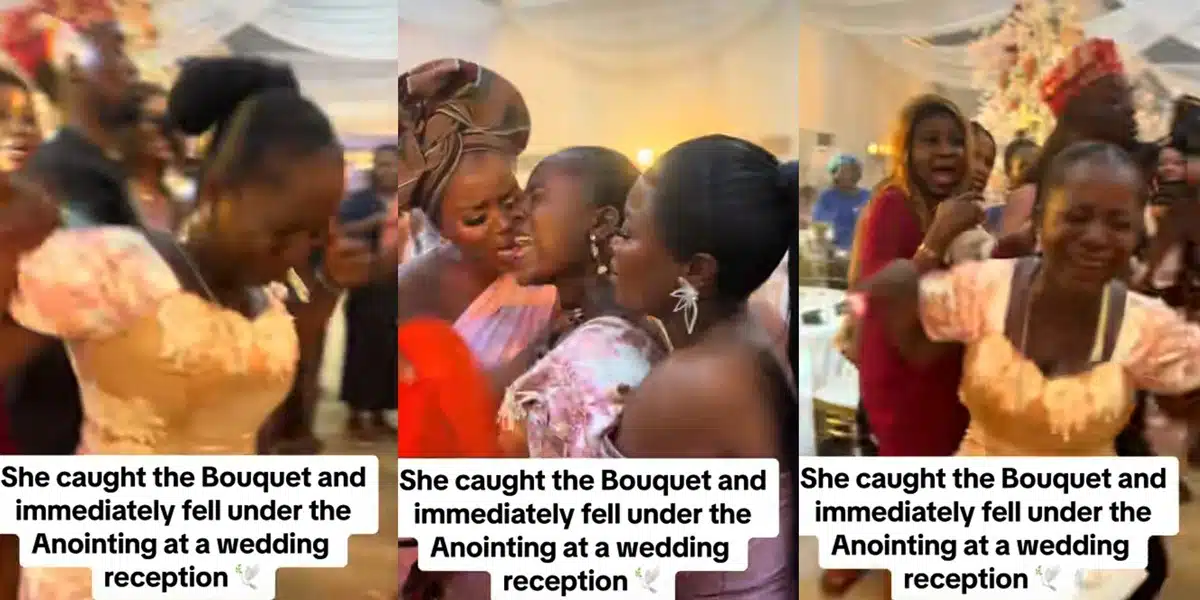 Wedding reception turns spiritual as lady catches bouquet, falls under anointing, speaks in tongues