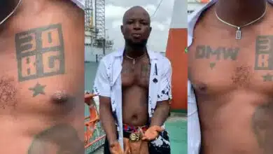 Nigerian man gets Davido's face permanently tattooed on his stomach, 30BG, and DMW on his chest