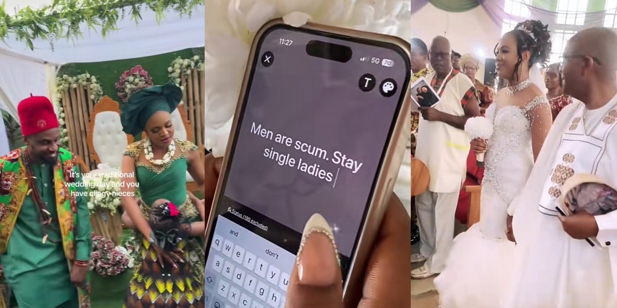 Nigerian bride updates WhatsApp status with 'Men are..., stay single' on wedding day, then proceeds to get married