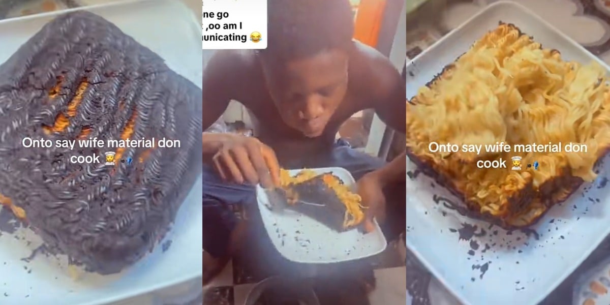 Nigerian man's girlfriend shows off her cooking skills with noodle dish