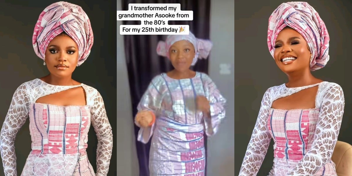 Nigerian lady transforms grandmother's 1980s Aso Oke into stunning gown for her 25th birthday