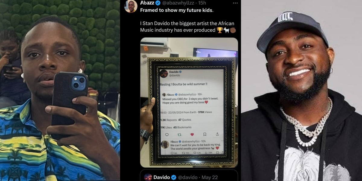 Hardcore fan frames Davido's Twitter response, plans to show future kids