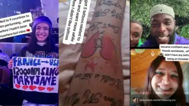 Caucasian lady beats depression after meeting Burna Boy, travels 9 countries, gets 5 tattoos, moves to Nigeria