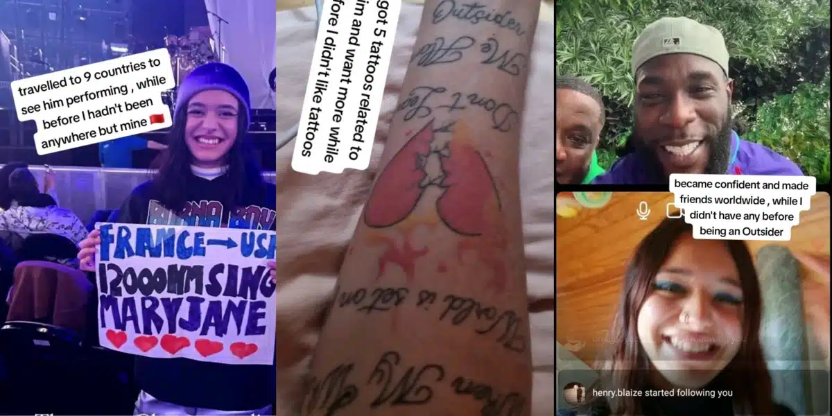 Caucasian lady beats depression after meeting Burna Boy, travels 9 countries, gets 5 tattoos, moves to Nigeria