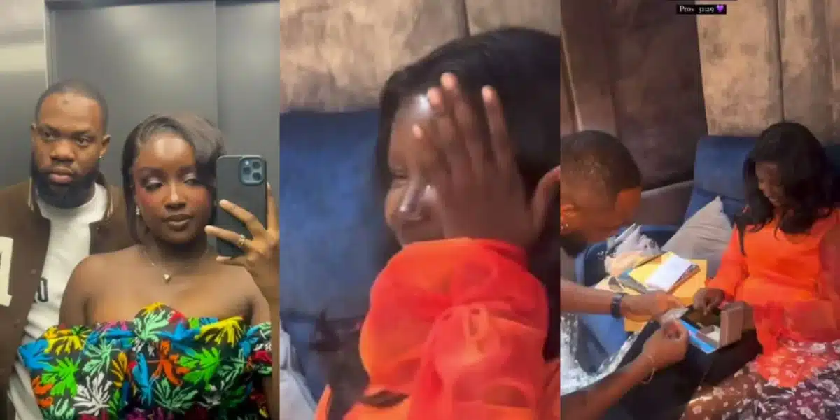 Saskay in tears as boyfriend, Chef Derin gifts her diamond jewelry on her 24th birthday