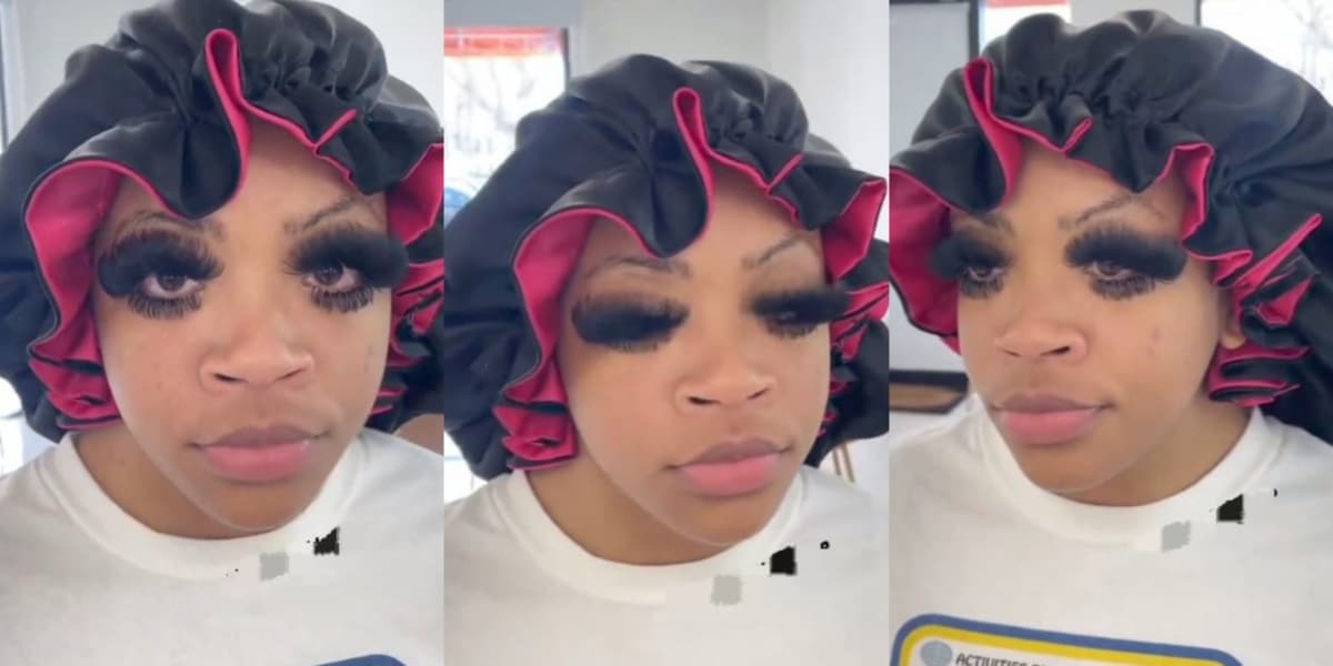 Reactions trail as beautiful lady shows off her eyelashes