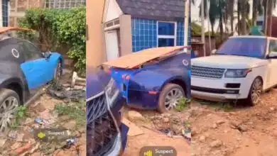 Nigerians react as wrecked Bugatti, other expensive vehicles spotted in compound