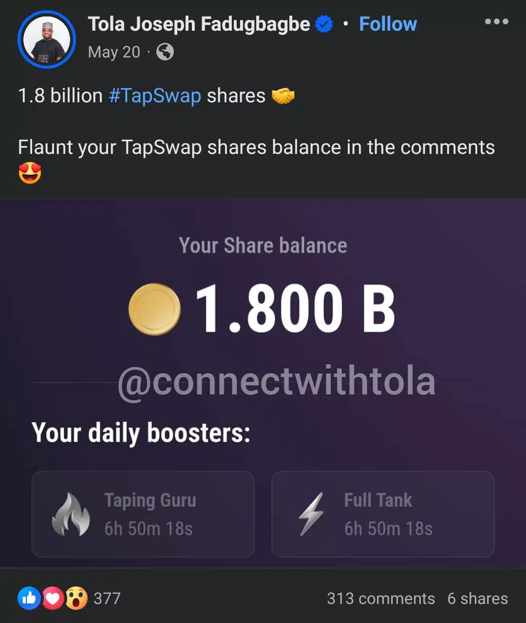 Nigerian Man Display 1.8 Billion TapSwap Balance