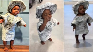 Little girl leaves many in awe as she slays Yoruba attire and Gele to perfection