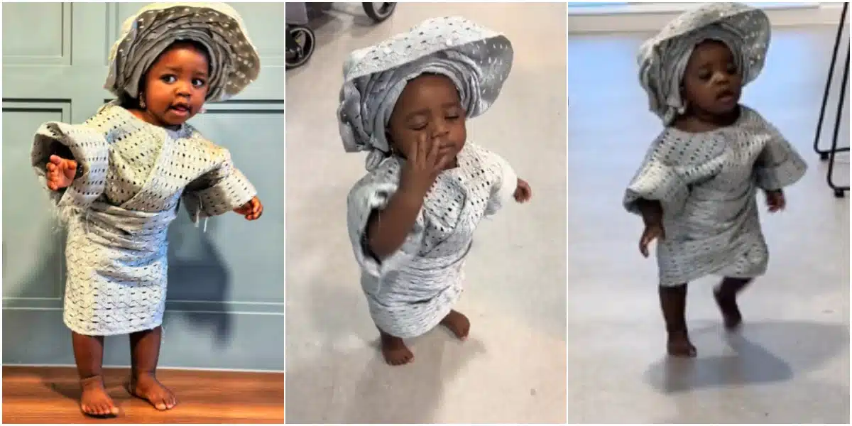 Little girl leaves many in awe as she slays Yoruba attire and Gele to perfection