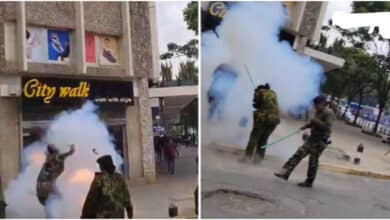 Drama as Police officer loses fingers as teargas canister explodes in his hands during protest