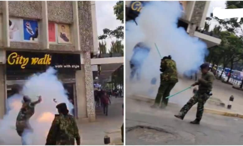 Drama as Police officer loses fingers as teargas canister explodes in his hands during protest