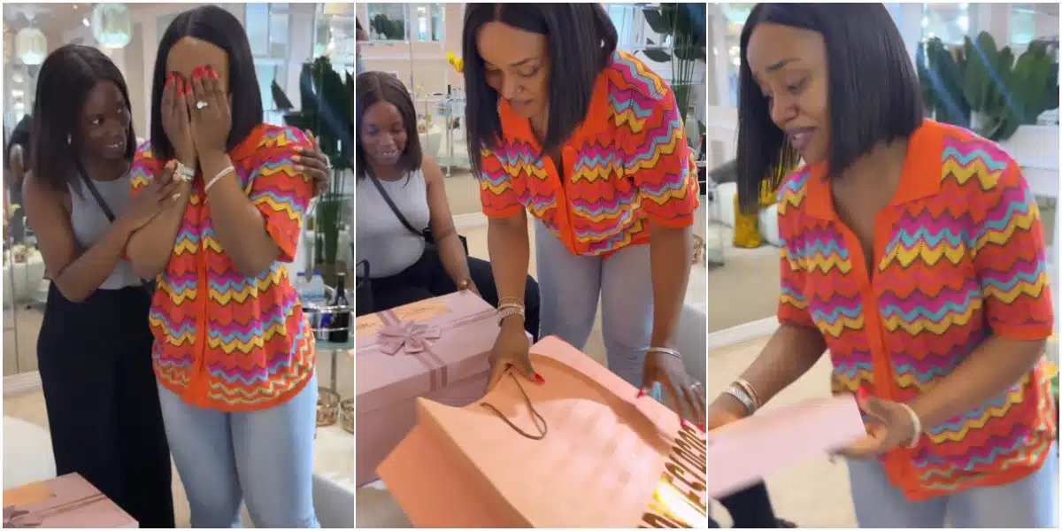 Emotional moment Chioma sets eyes on her wedding dress for the first time