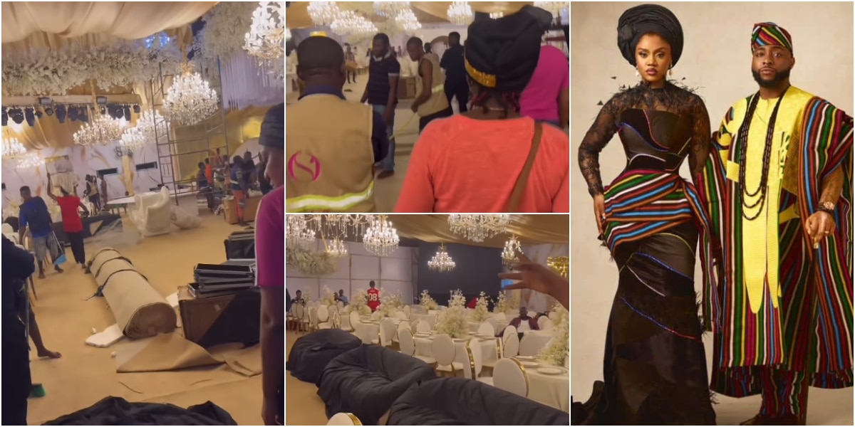 Video of ongoing exquisite decorations at Davido and Chioma's wedding venue causes buzz online