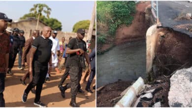 Shock as road commissioned recently by Senator Orji Uzor Kalu washed away by rain after few months