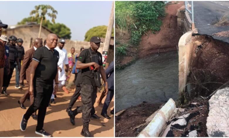 Shock as road commissioned recently by Senator Orji Uzor Kalu washed away by rain after few months